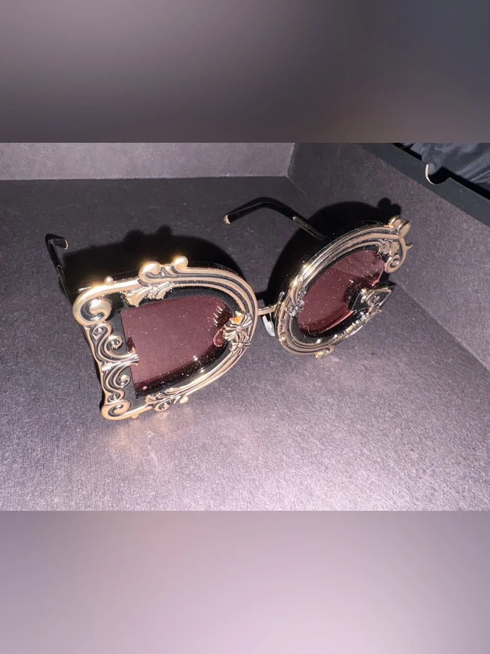 Dolce and Gahanna DG  Ornate Gold Frame Oval Sunglasses with Burgundy Lenses
